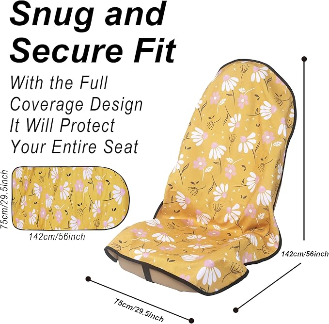 Car Seat Cover Protector Front Seats,for Gym Workout,Running,Swimming,Beach and Hiking,Waterproof Sweat Towel Bucket Seat Covers for Cars SUV Trucks (Chamomile and Yellow, 1Pcs)