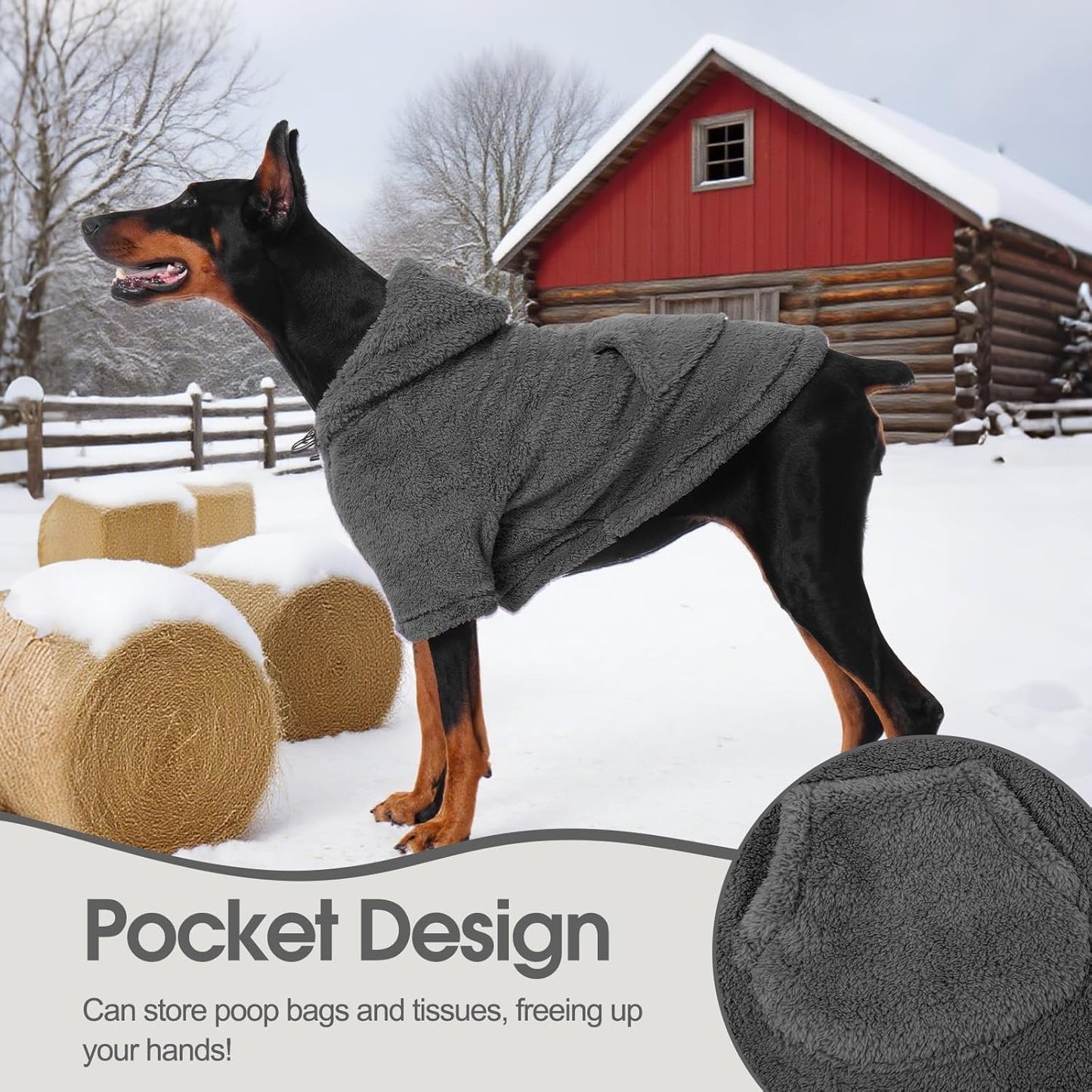IDOMIK Fuzzy Dog Sweater with Adjustable Hood, Warm Fleece Dog Sweater Hoodie with Harness Hole & Pocket, Pullover Sweaters for Small Dogs, Fuzzy Hooded Sweatshirt for Fall Winter Christmas,Grey,XS