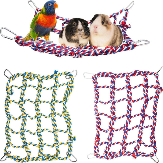2 Pack Colorful Bird Rope Net, Pet Hanging Hammock, Rat Climbing Ladder Bridge Toys, Cage Decor Accessories for Small Animals Parakeets Cockatiels Hamster Ferret Lovebirds Guinea Pig- 11 × 8 inch