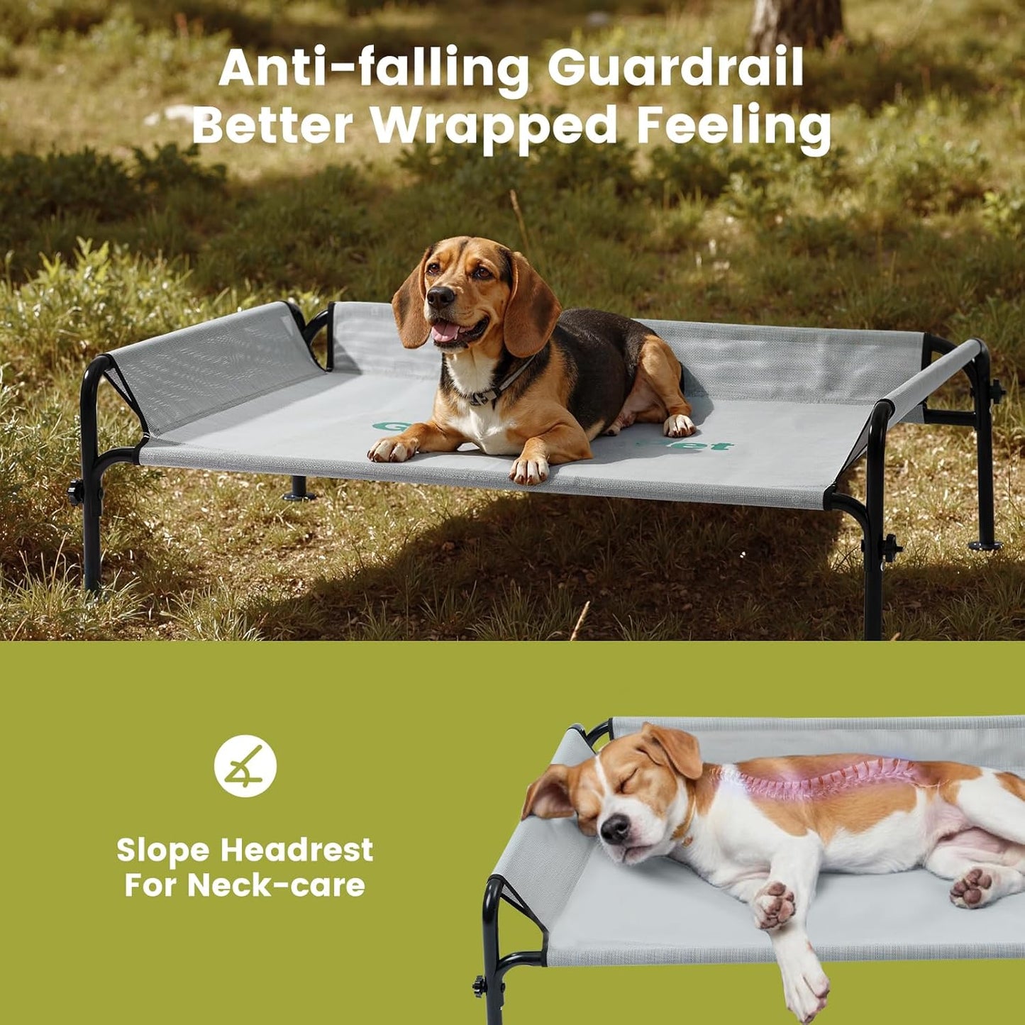 Gardner Pet Elevated Dog Bed for Medium Size Dog, Outdoor Raised Bed Waterproof Portable Cooling Cot Pet Hammock Bed with 3-Sided Guardrail, Breathable Mesh, Grey, 42 Inches