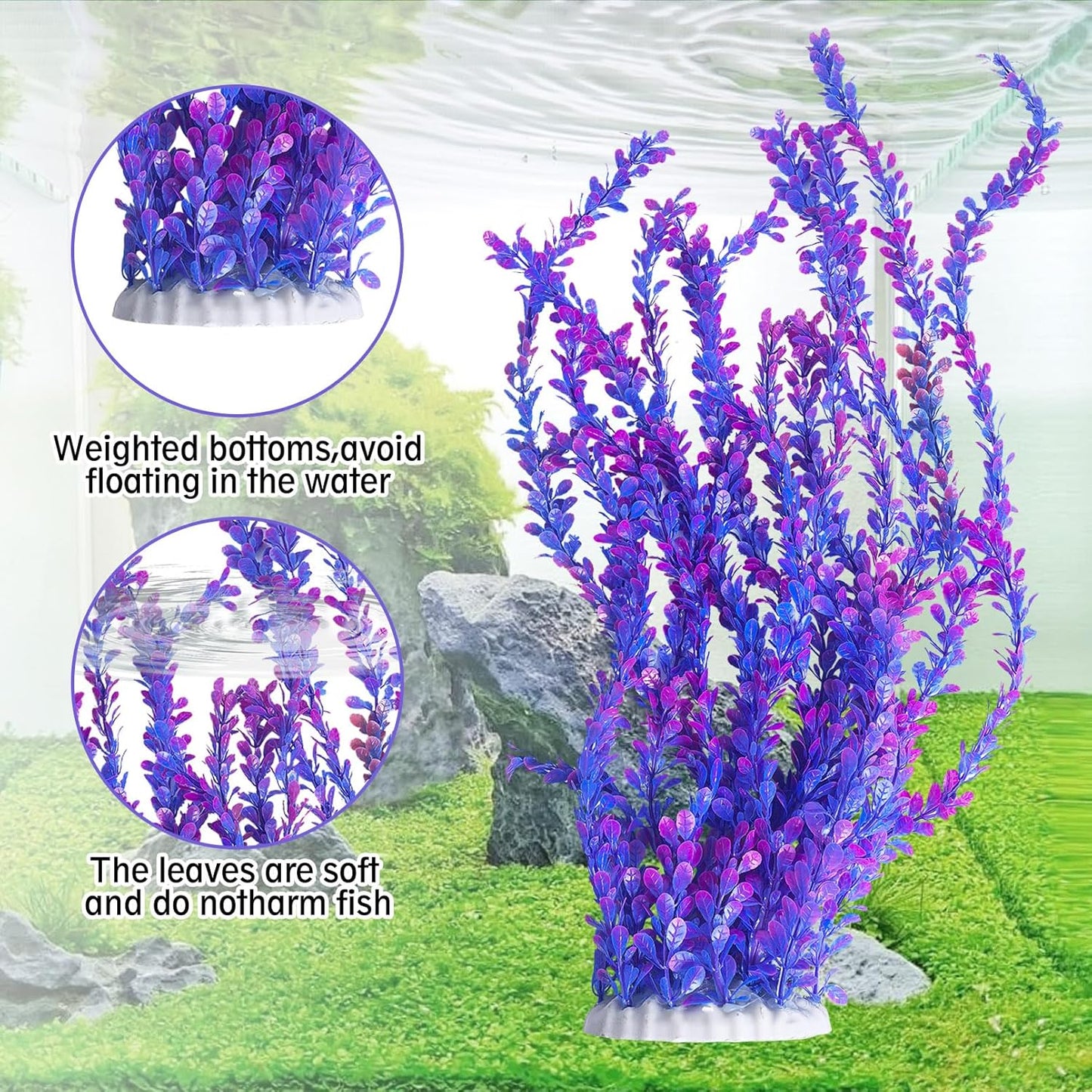 Hamiledyi Aquarium Plastic Plants Aquarium Decor Artificial Fish Tank Plants,Tall Fish Tank Decorations, Extra Large Aquarium Plant 23.6-inch Tall,2PCS（Purple Style B）