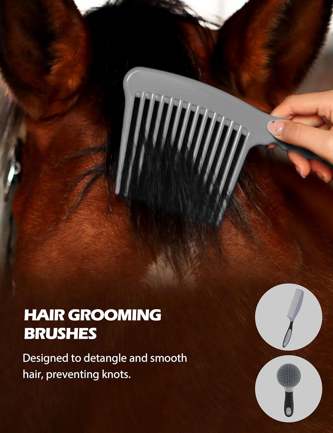 Harrison Howard Horse Grooming Kit 11-Piece Equine Care Series Horse Brush Sets with Organizer Tote Bag Tack Room Supplies Shedding Grooming Massaging Tools Black Brushstroke Ponies