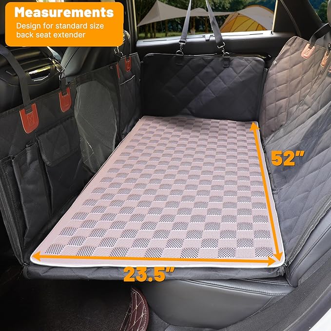 Non-Slip Pet Bed Mat for Back Seat Extender, Hair Resistant Dog Blanket for Hard Bottom Dog Car Seat Cover, Anti Slip Pet Linner Backseat Cover Blue/Plaid