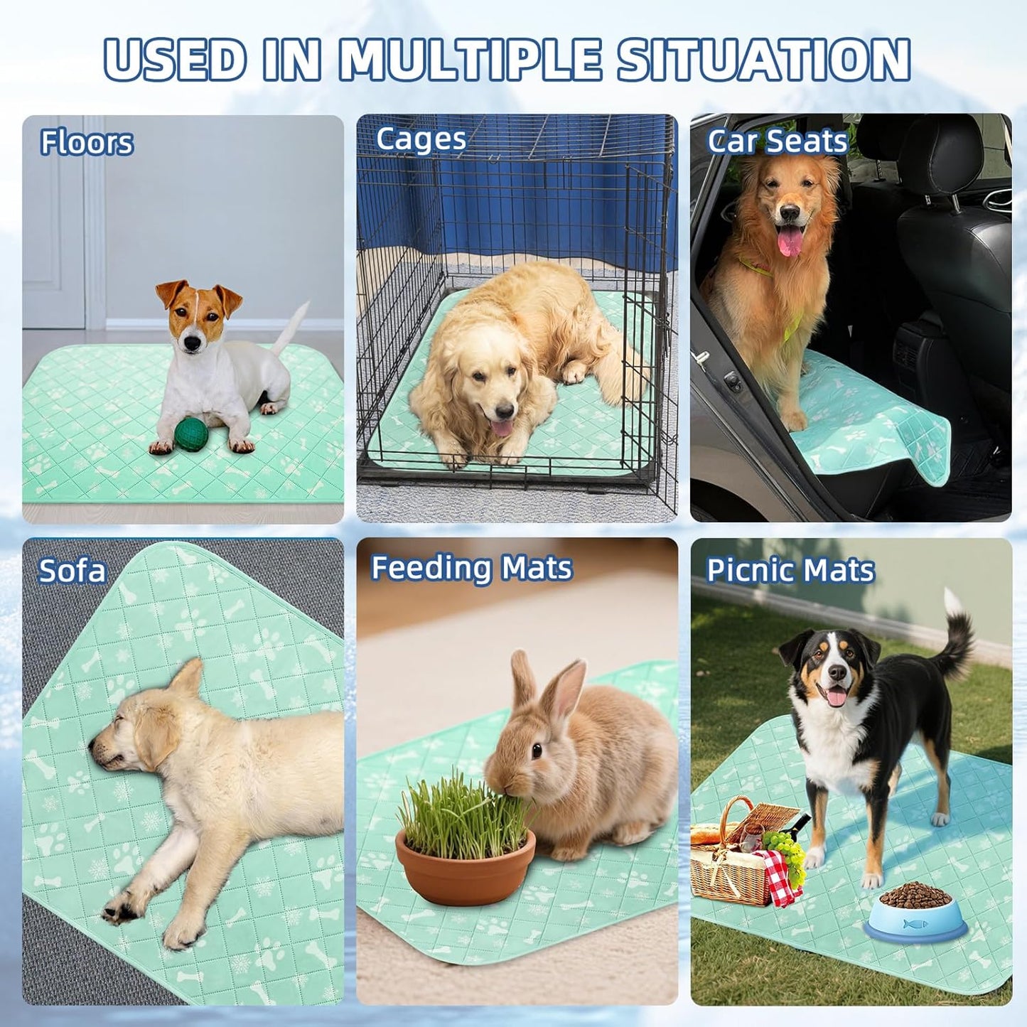 Homimp Self-Cooling Mat for Dogs, 6 Pack Washable Cooling Mat & Sleeping Pad, Reusable Waterproof Dog Pee Pads, Non-Toxic, Non-Slip Potty Pads for Whelping Litter Mat Puppy Supplies in Summer, 16"x20"