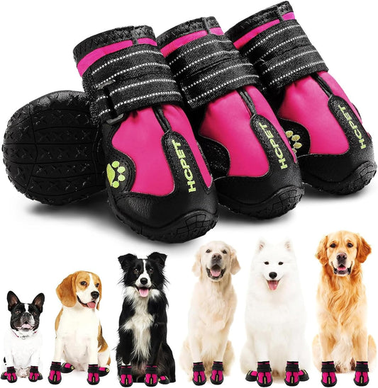 Hcpet Dog Shoes, Dog Boots for Small Dogs, Waterproof Medium Dog Booties Paw Protector for Summer Hot Pavement, Winter Snowy Day, Outdoor Walking, Indoor Hardfloors Anti Slip Sole Pink Size 4