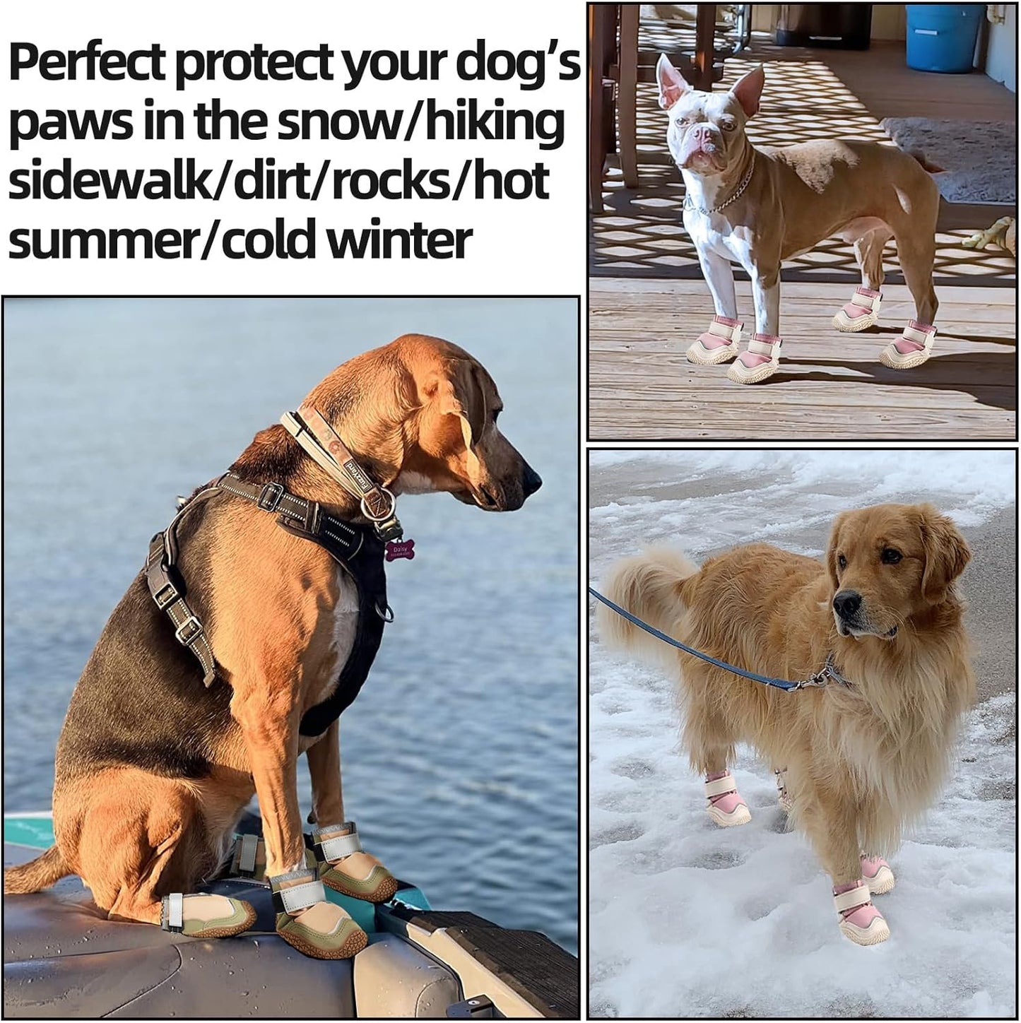 Hcpet Dog Boots for Large Dogs, Dog Shoes for Hot Pavement Winter Snow, Paw Protector Dog Booties Designed for Comfort and Breathability, Outdoor Booties for Small Medium Dogs for Hiking Pink Size 1