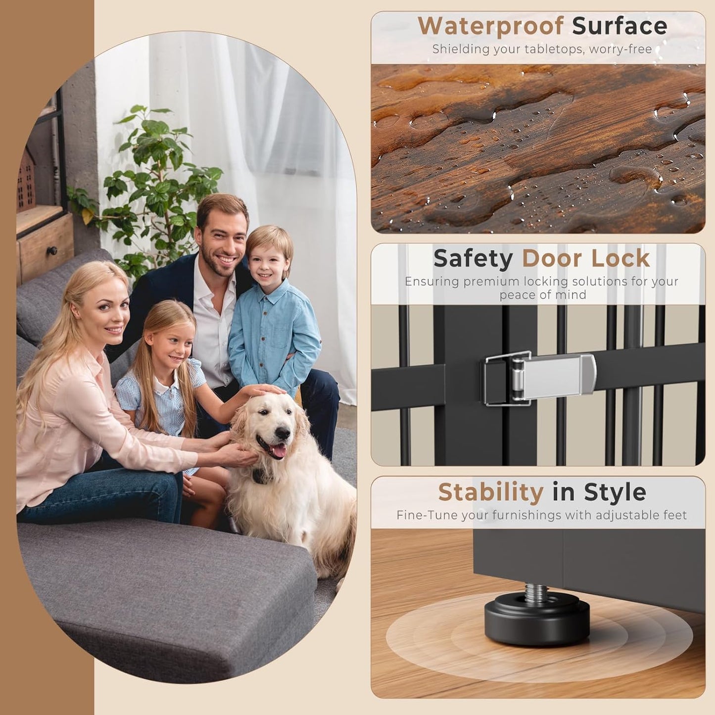 48'' XXL Dog Crate Furniture with 3 Doors,Wooden Crate End Table Heavy Duty Indoor Combination Cage for Medium to Large Dogs, Multiple Units Can be Combined