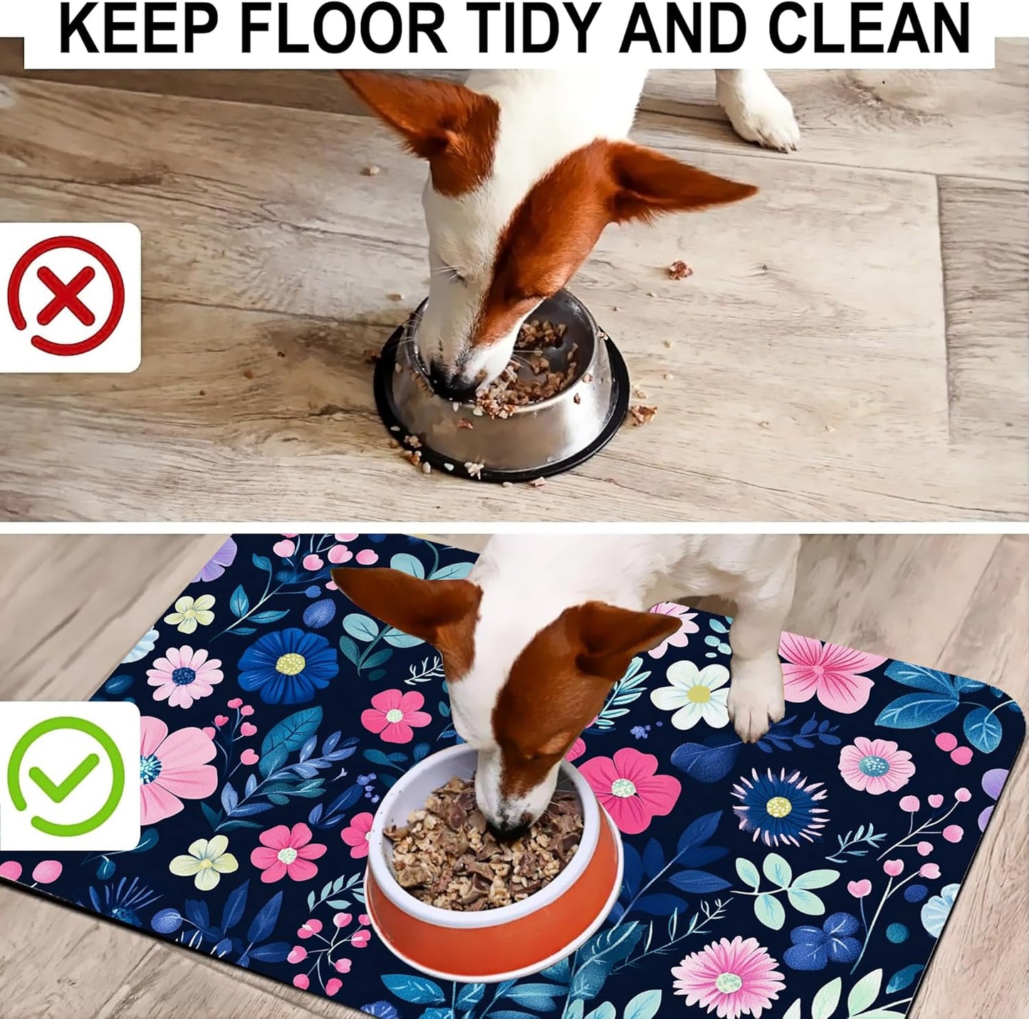 Groovy Wildflowers Pet Feeding Mat-Quick Dry Absorbent Dog Cat Food Mat, Anti-Slip Water Bowl Mats for Messy Eaters-No Stains Indoor Pet Accessories 12"x20"