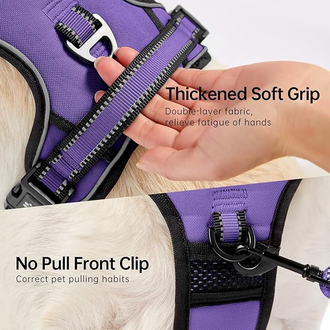 NESTROAD No Pull Dog Harness,Adjustable Oxford Dog Vest Harness with Leash,Reflective No-Choke Pet Harness with Easy Control Soft Handle for Large Dogs(Large,Purple)