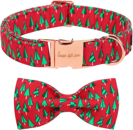 Unique style paws Christmas Dog Collar with Bow Best Winter for Small Medium Large Dogs -Christmas Tree-M
