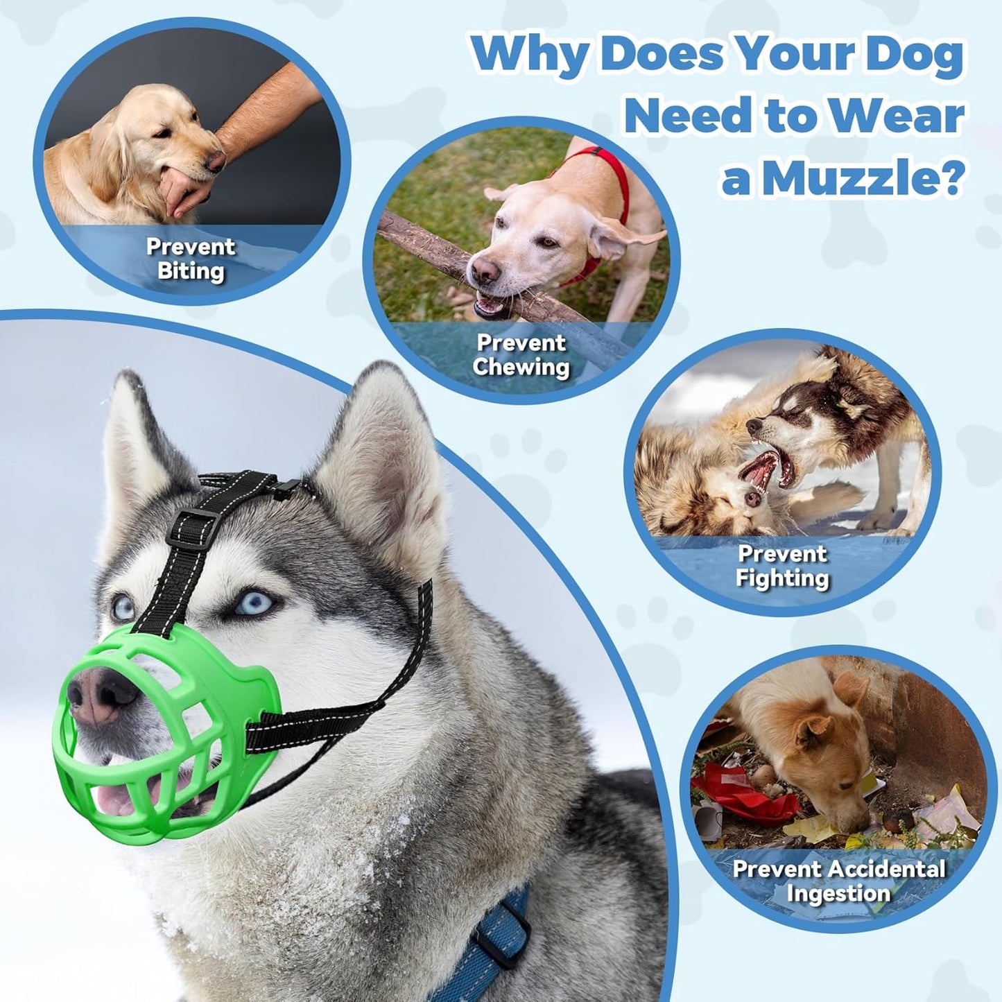 Dog Muzzle for Large Dogs, Breathable Basket Muzzles for Small, Medium and X-Large Aggressive Dog, Allows Panting Drinking, Suitable for Grooming Trimming Training (3, Luminous Green)