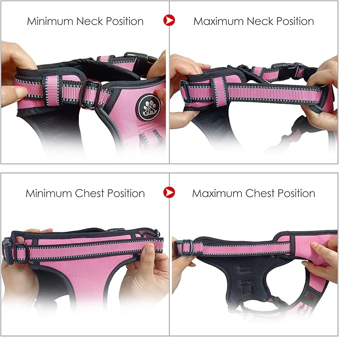 NESTROAD No Pull Dog Harness,Adjustable Oxford Dog Vest Harness with Leash,Reflective No-Choke Pet Harness with Easy Control Soft Handle for Large Dogs(Large,Pink)