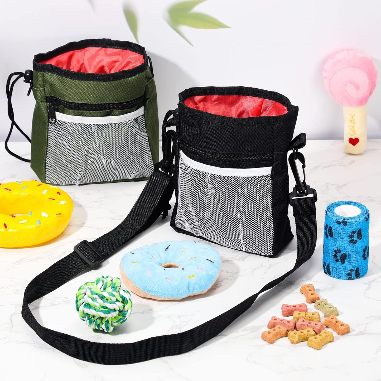 Hillban 6 Pcs Dog Treat Training Pouch Dog Treat Bag with Waist Shoulder Strap Bulk 6 Colors Convenient Pouch 3 Ways to Wear Drawstring Closure Holder for Treats Kibbles