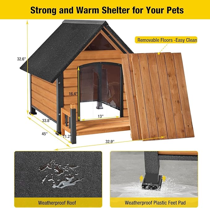 Outdoor Dog House with All-Around Insulated Liner Weatherproof Puppy Shelter Indoor Dog Kennel, Anti-Bite Dog Home for Large Breed with Porch (Brown (Liner), Medium)