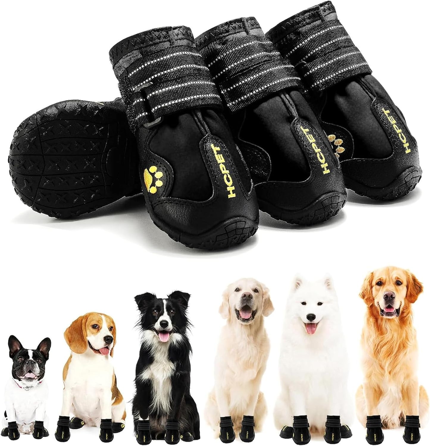 Hcpet Dog Shoes, Dog Boots for Small Dogs, Waterproof Medium Dog Booties Paw Protector for Summer Hot Pavement, Winter Snowy Day, Outdoor Walking, Indoor Hardfloors Anti Slip Sole Black Size 5