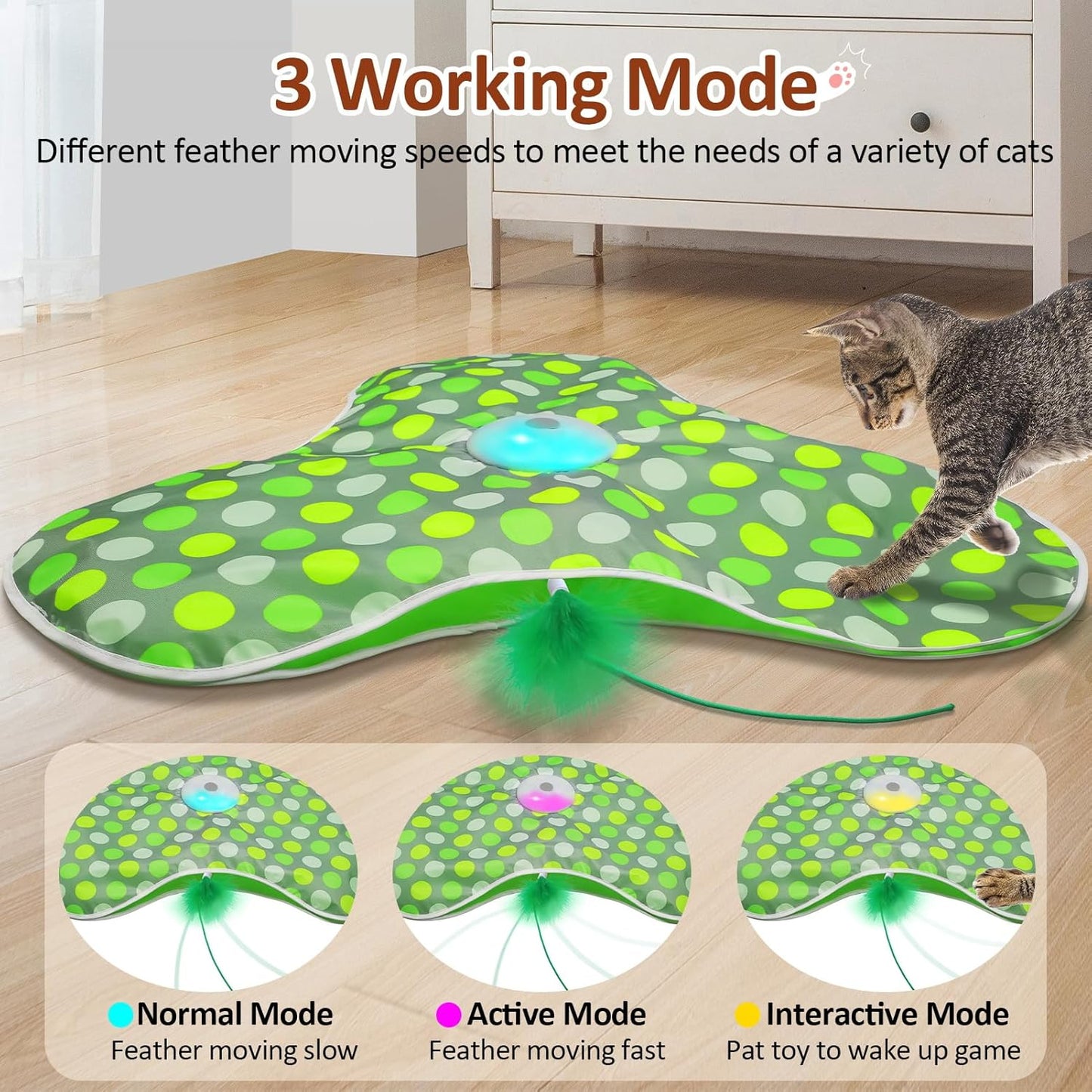 Interactive Cat Toy, Automatic Cat Toys for Indoor Cats, Hide and Seek Cat Toy with Motion Activated, Moving Feather, Chirping, USB Rechargeable