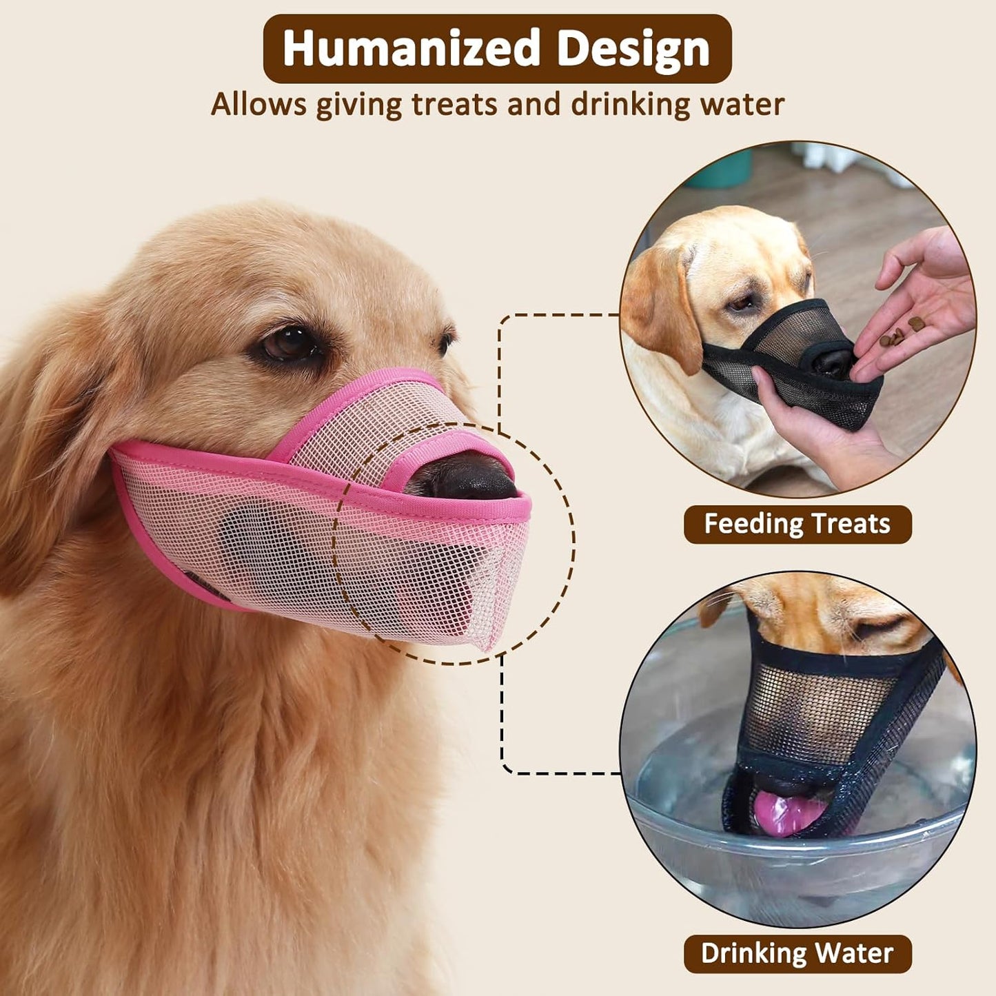 Crazy Felix Nylon Dog Muzzle for Small Medium Large Dogs Poodle Labrador Golden Retriever Doberman, Air Mesh Breathable and Drinkable Pet Mouth Guard for Anti-Biting Chewing Scavenging(M, Pink)
