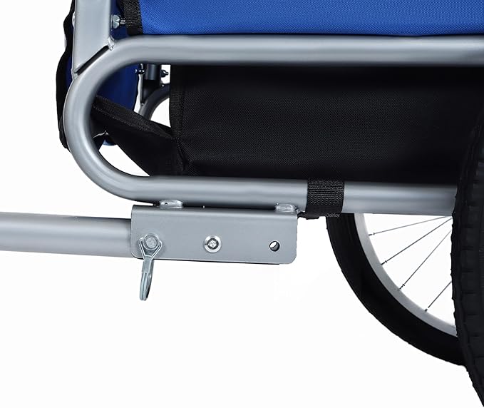 Blue-Grey Large Folding Bike Trailer for Dogs – Heavy-Duty Steel Frame, 66LB Capacity Pet Carrier for All-Terrain Cycling, Jogging & Camping Adventures!