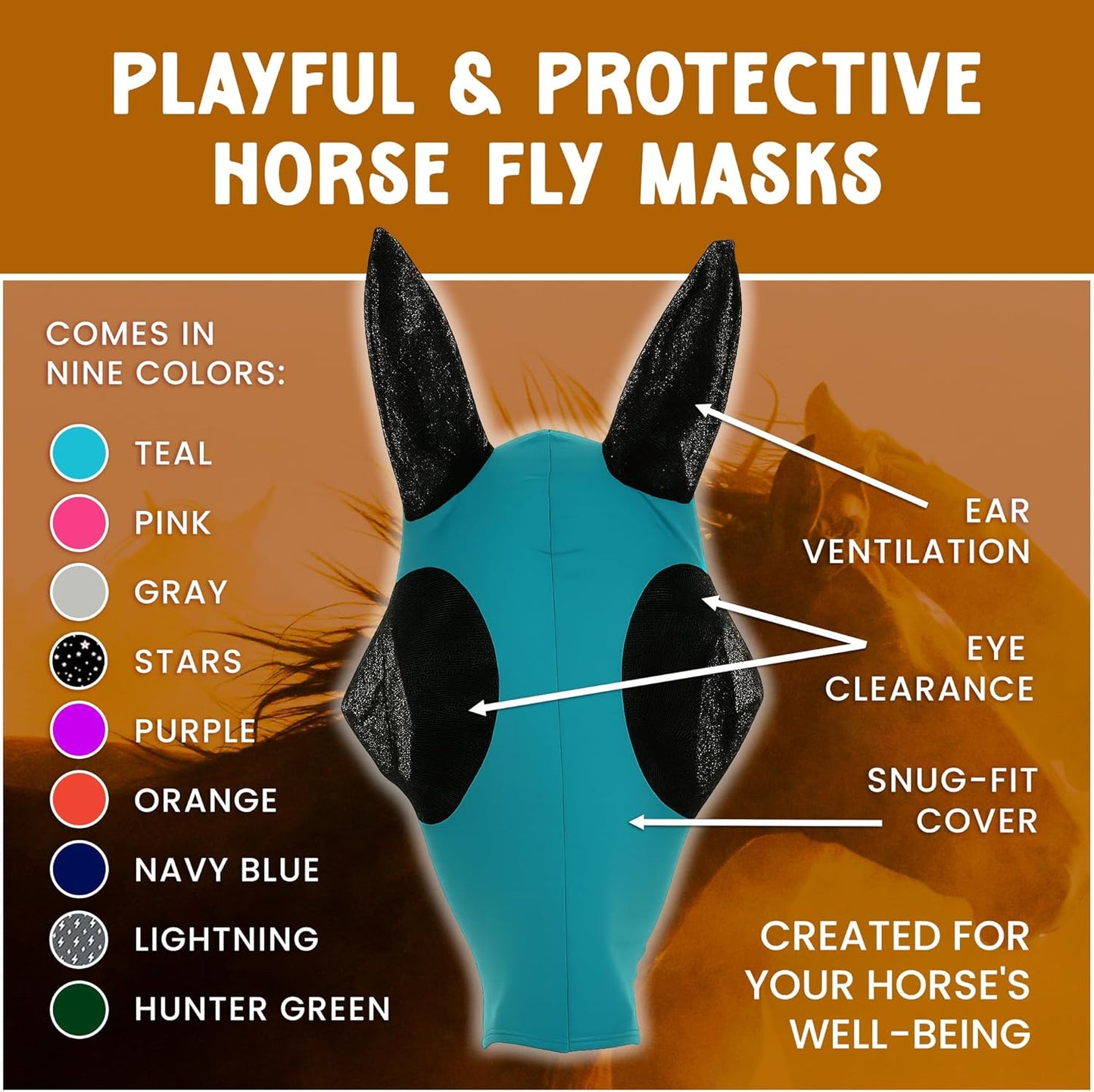 Horse Fly Mask - Durable Equine Fly Mask with Full Coverage for Eye & Ear - Stretchable, UV & Sun Protection Flymask for Horses, Ponies & Mini Horses - Horse Face Cover for Pasture & Trail - Pink