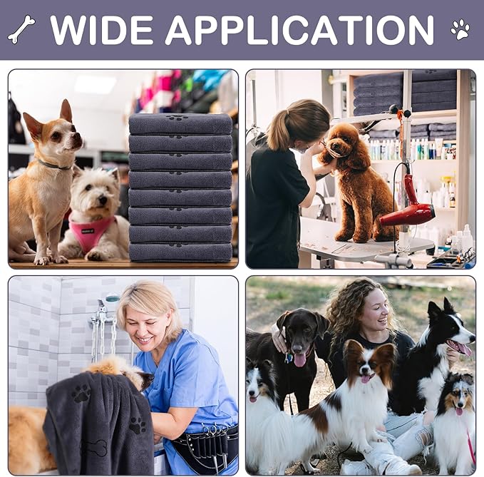 Chumia 8 Pcs Dog Towels for Drying Dogs Cats Pet Towels Bulk Puppy Microfiber Quick Drying Paw Bath Bathing Supplies Absorbent for Medium Pets(Gray,55 x 28 Inch)