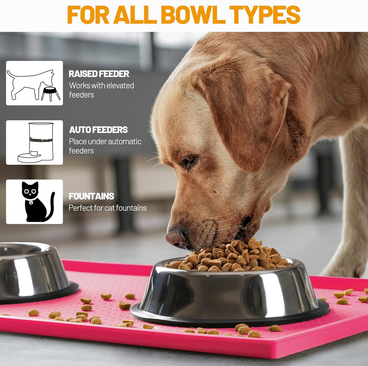 Hubulk Dog Feeding Mat,100% Waterproof Food Grade Silicone Pet Food and Water Bowl Placemat,Dishwasher, High Raised Edge to Prevent Spills,Nonslip Tray to Stop Messes on Floor (32"x24"x1.0", Pink)