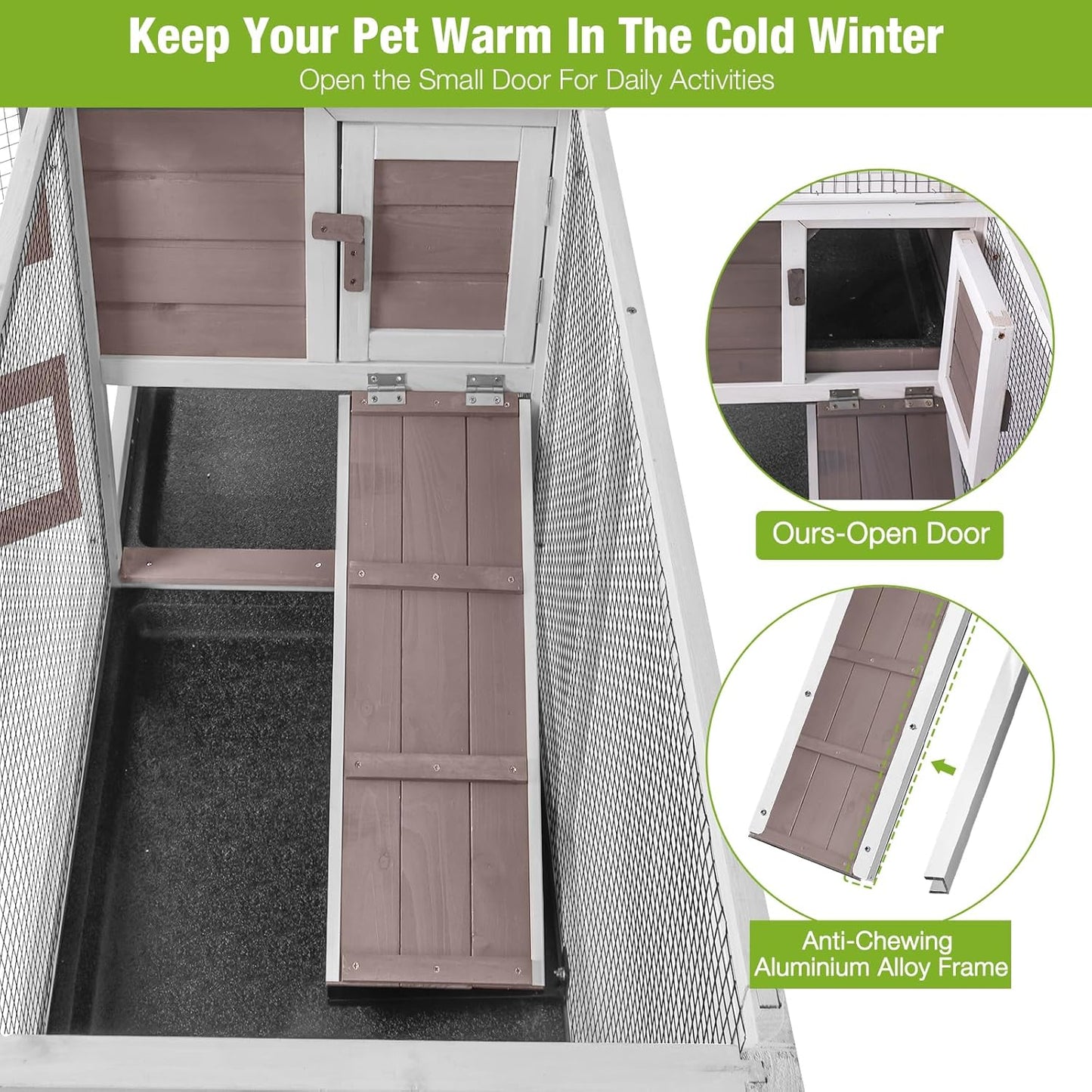 GUTINNEEN Rabbit Hutch with Chew-Resistant Ramp Indoor Bunny Cage Outdoor Guinea Pig Cage with Wheels and Leakproof Tray