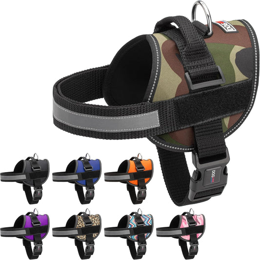 Dogline Dog Harness, Reflective No-Pull Adjustable Vest with Handle for Walking, Training, Breathable, No - Choke Harness for Small, Medium or Large Dogs Room for Patches Girth 18 to 24 in Green Camo
