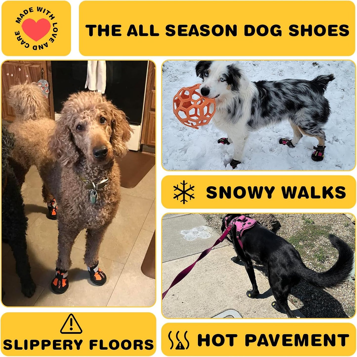 Hcpet Dog Shoes, Dog Boots for Large Dogs, Waterproof Dog Booties Paw Protector for Summer Hot Pavement, Winter Snowy Day, Outdoor Walking, Indoor Hardfloors Anti Slip Sole Orange Size 8