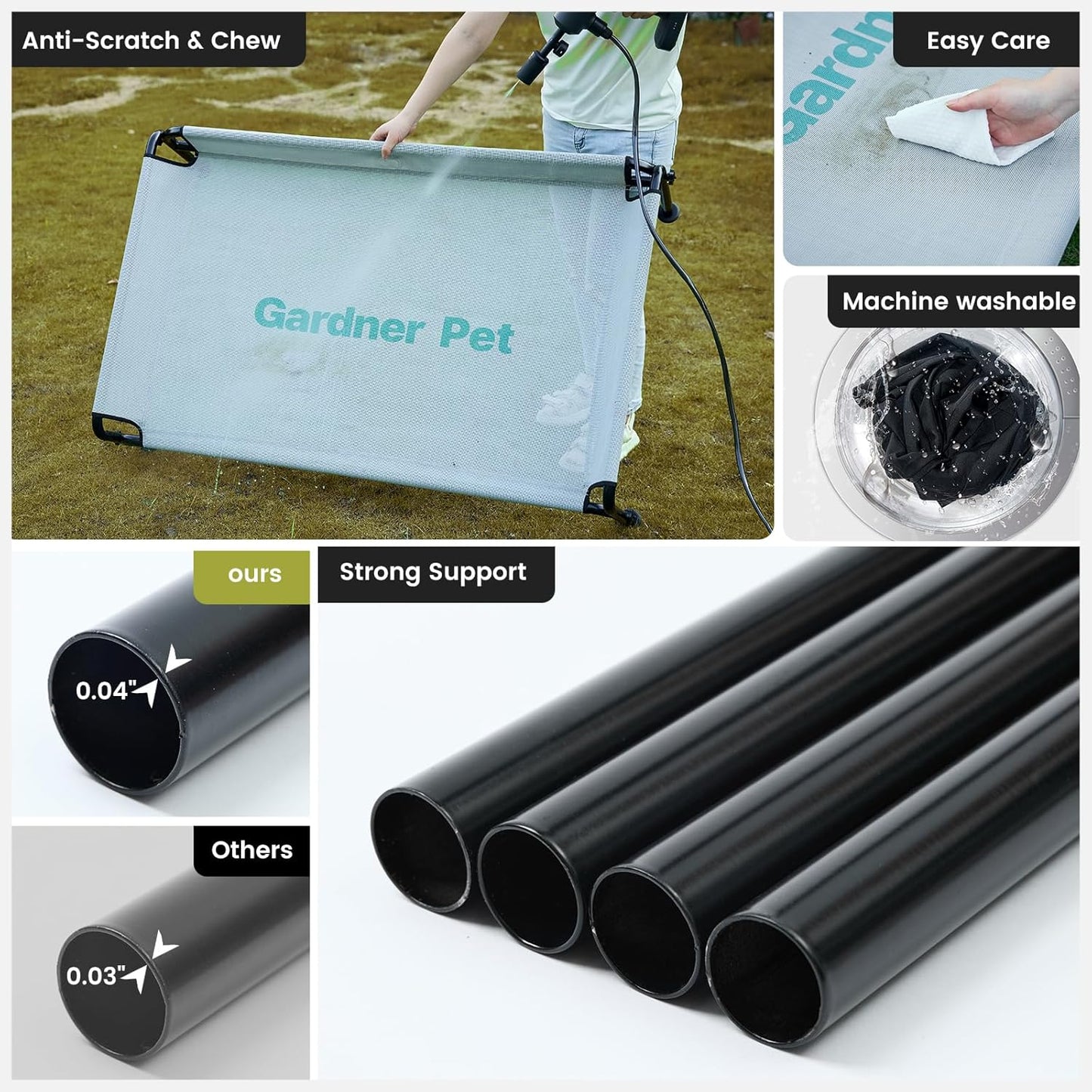 Gardner Pet Elevated Dog Bed Large Sized Dog, Outdoor Raised Bed Waterproof Portable Cooling Cot Pet Hammock Bed with 3-Sided Guardrail, Breathable Mesh, Black, 49 Inches