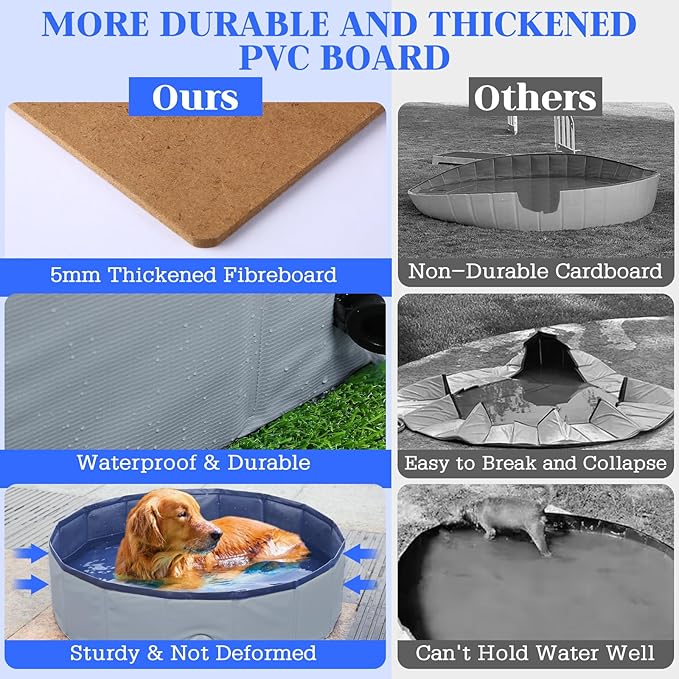 Foldable Dog Bath Swimming Pool Plastic Kiddie Pool Professional Tub Collapsible Grooming Bathtub for Pets Kids Baby and Toddler, 32 x 8 Inches Gray