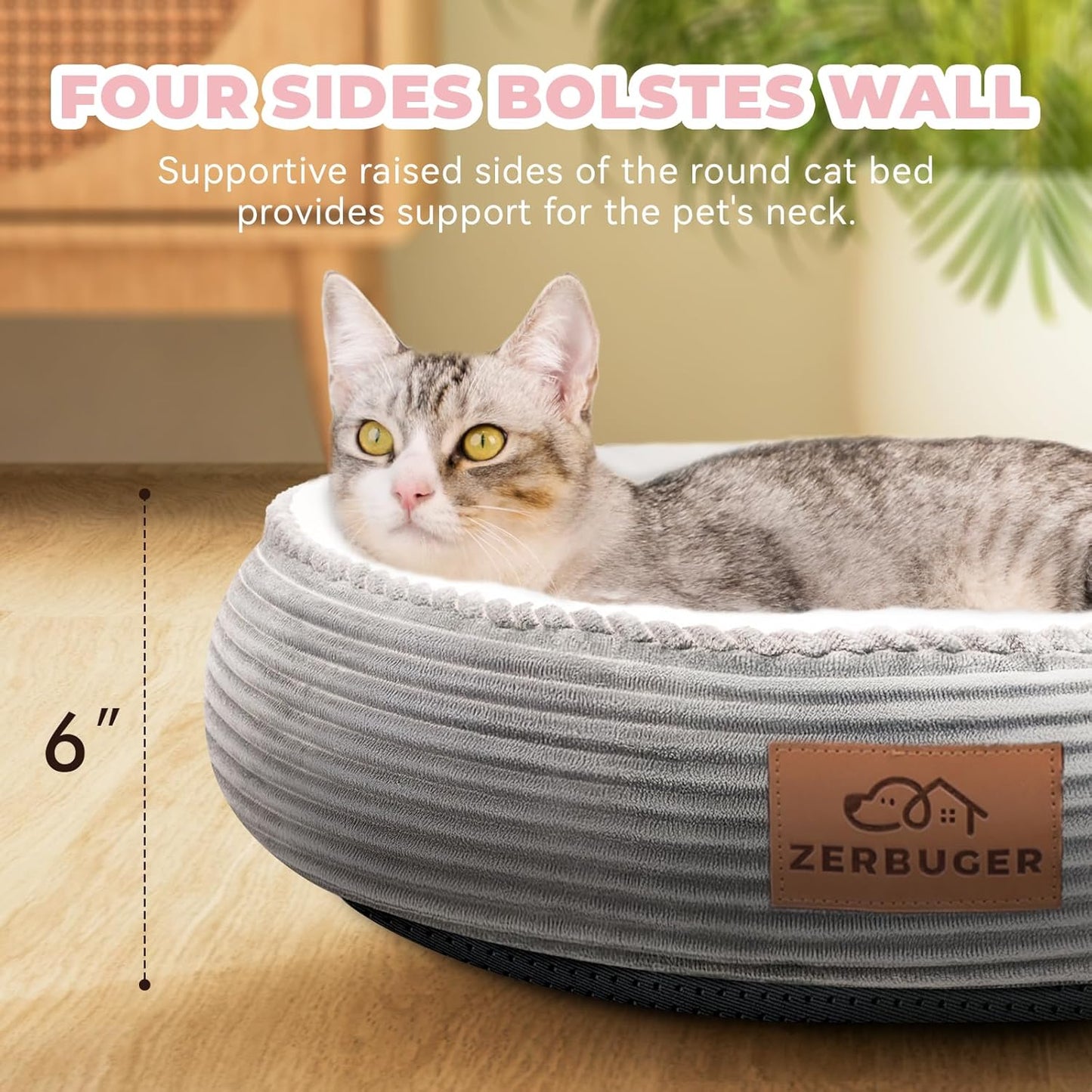 20in Washable Cat Beds for Indoor Cats - Round Donut Pet Bed for Cats, Small Dogs, Puppy, Kitten - Anti-Slip Bottom, Calming Bed Gift - Ideal for Every Home Space - Light Grey