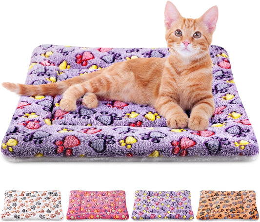4 Pack Ultra Soft Dog Cat Bed Mat with Cute Prints Reversible Fleece Dog Crate Kennel Pad Cozy Washable Thickened Hamster Guinea Pig Pet Bed Mat for Small Animals(21 x 14 Inches,Vivid Color)