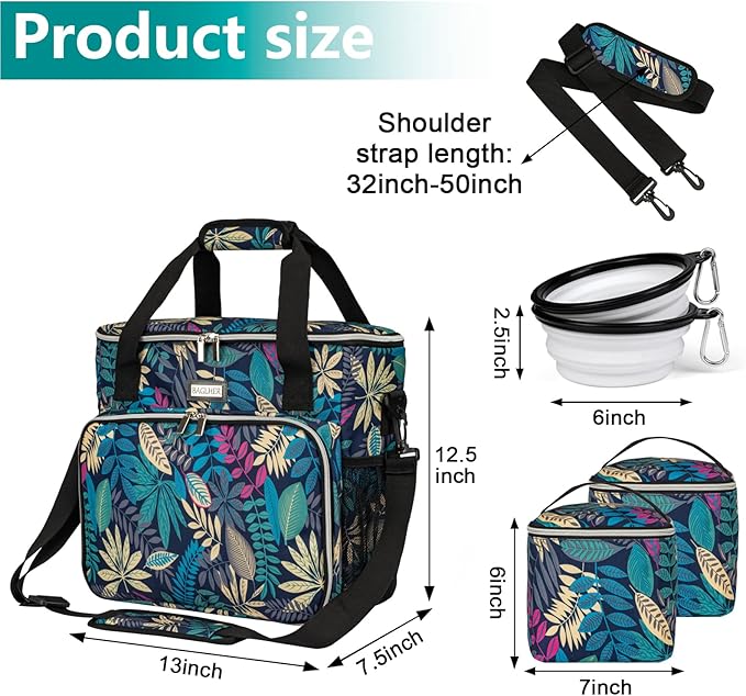 BAGLHER Dog Travel Bag, Pet Travel Bag (All Pet Travel Supplies), with 2 Pet Food Containers and 2 Collapsible Silicone Bowls; Essential Kits for Pet Travel Hawaii
