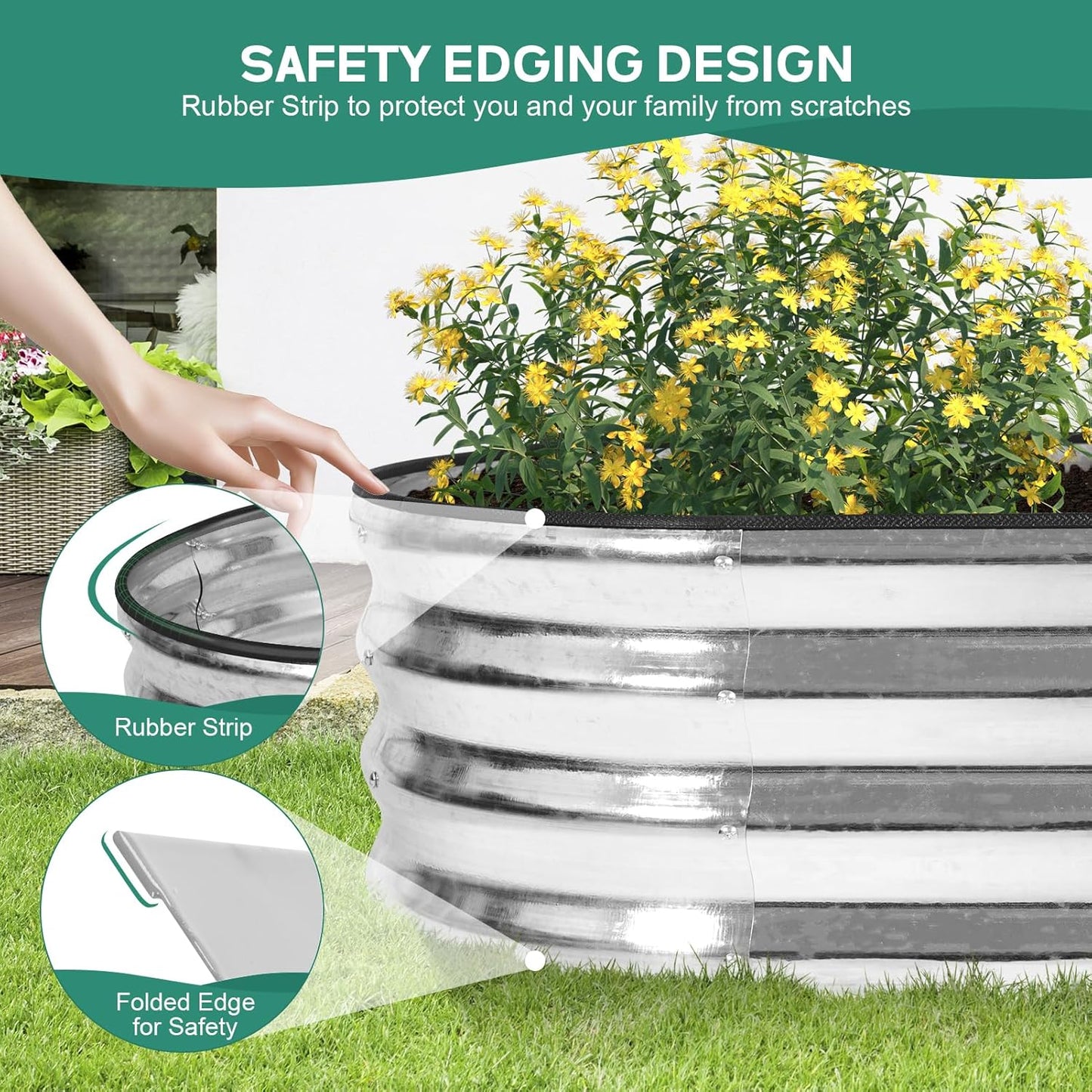 Galvanized Raised Garden Bed - 4×2×1ft (2 Packs) Planter Raised Beds for Gardening | Oval Metal Garden Planter Box with Safety Edging and Gloves for Vegetables Fruits and Flower - Silver