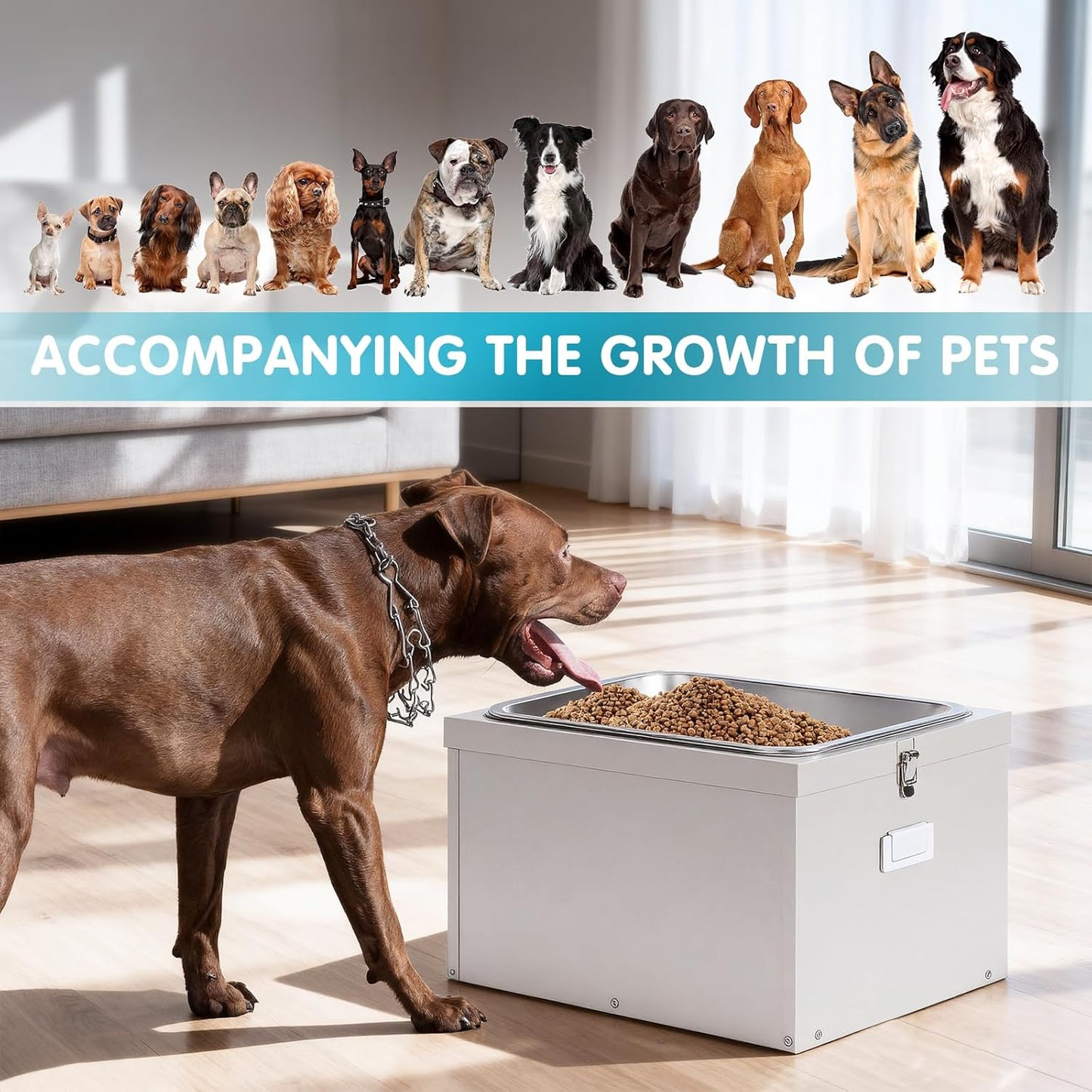 3Gal Elevated Dog Bowls with Storage Large Breed,Raised Dog Bowl Stand 38L Pet Food Toy Storage Container Stainless Steel Water Bowl Feeder 3 Adjust Heights Feeding Station (L)