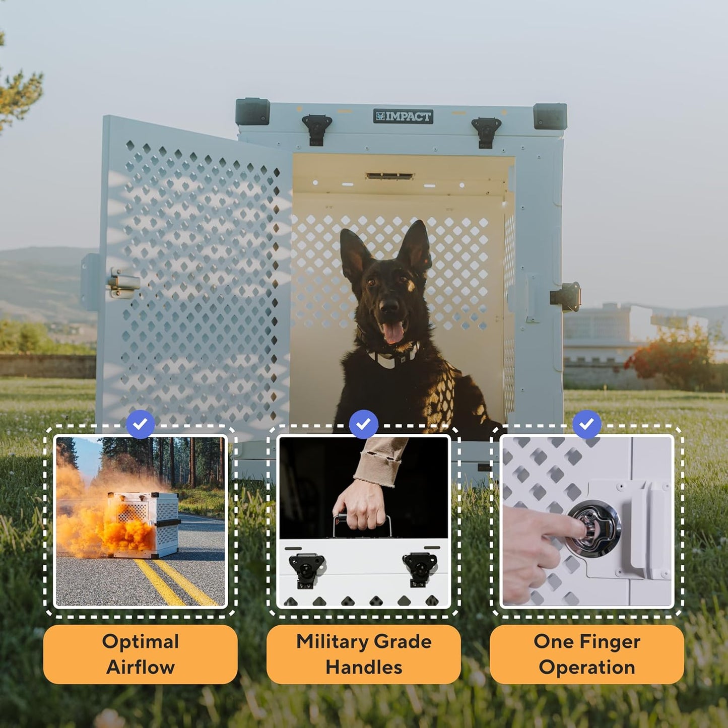 Impact Collapsible Dog Crate - Foldable Hard Crate for Intermediate Dogs - Heavy Duty Travel Kennel with Powder-Coated Aluminum - Quick Setup for Indoor & Outdoor (White, 34" (34.5" L x 23" W x 29" H)