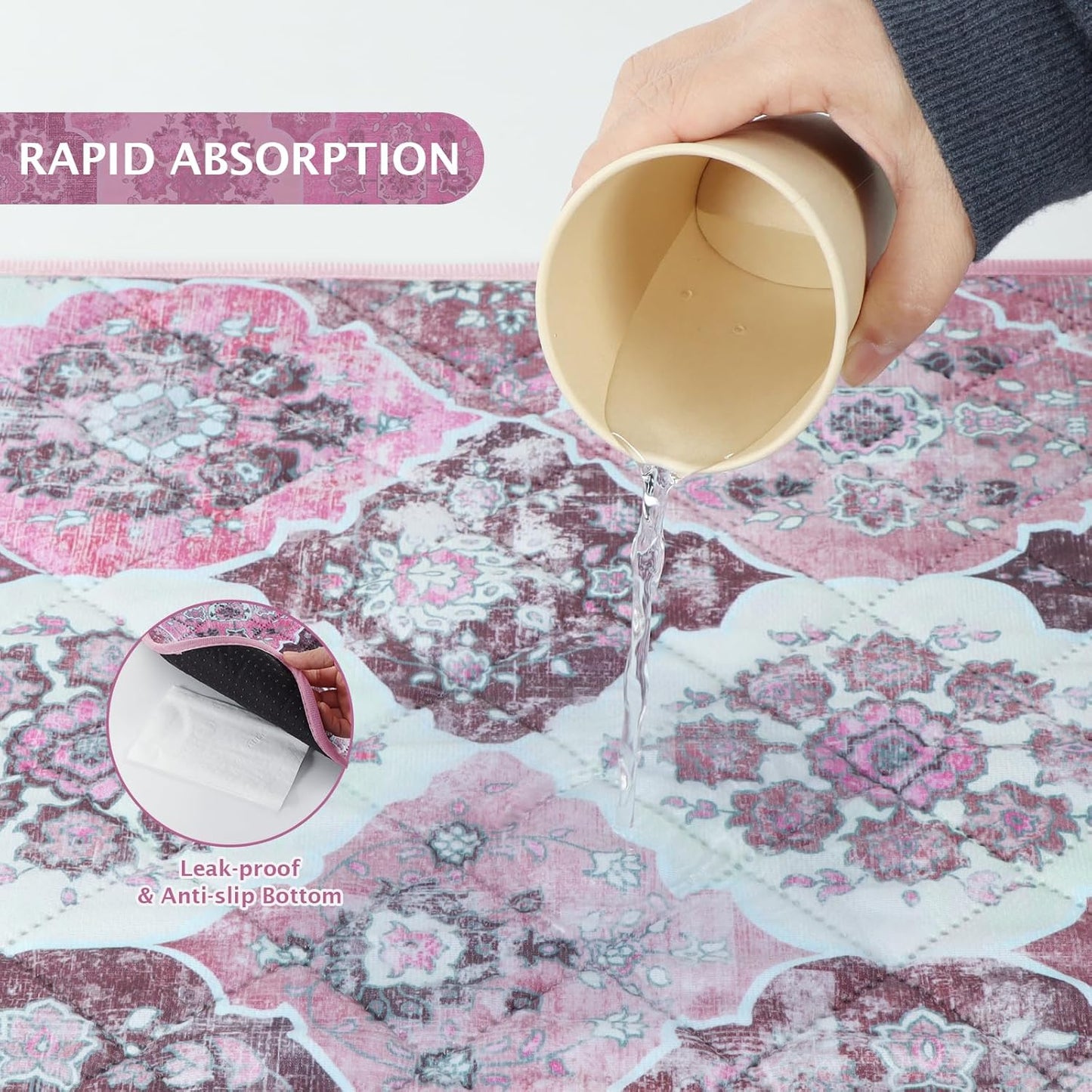 IEUUMLER Washable Pee Pads for Dogs, 2 Pack Reusable Pee Pads for Dogs Non-Slip Grip, Super Absorbent Waterproof Puppy Pads for Potty Training, Playpen, Crate, Whelping Box EU011 Pink, 36x41