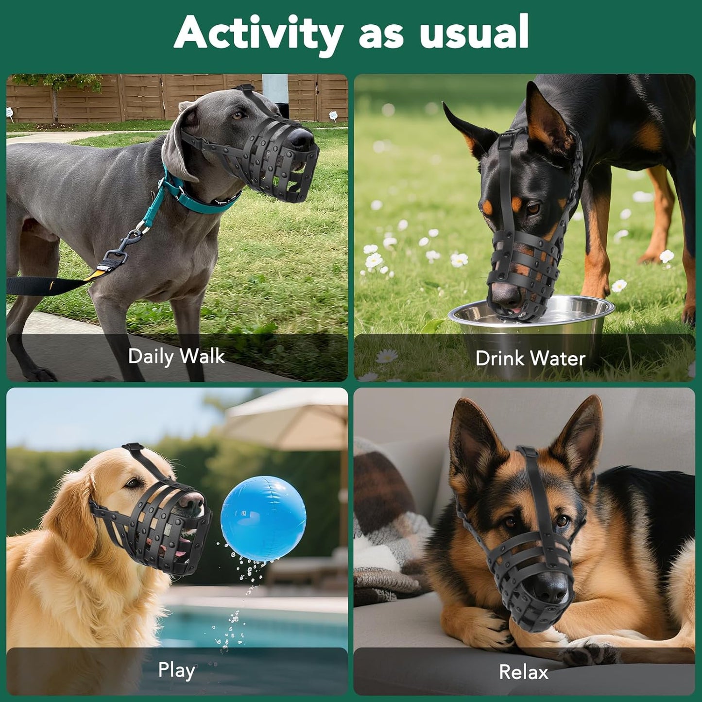 Mayerzon Dog Muzzle for Medium Large Dogs, Humane Basket Muzzle, Soft & Lightweight & Adjustable | Anti Biting Chewing Eating, Suits Training Walks Grooming Vet Visits, Drink & Pant Easily (Black, M)