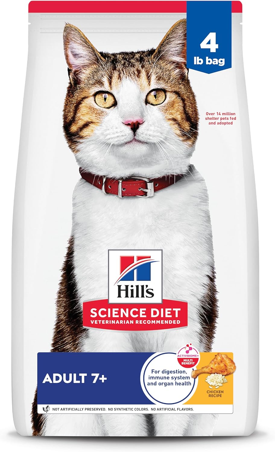 Hill's Science Diet Adult 7+, Senior Adult 7+ Premium Nutrition, Dry Cat Food, Chicken Recipe, 4 lb Bag
