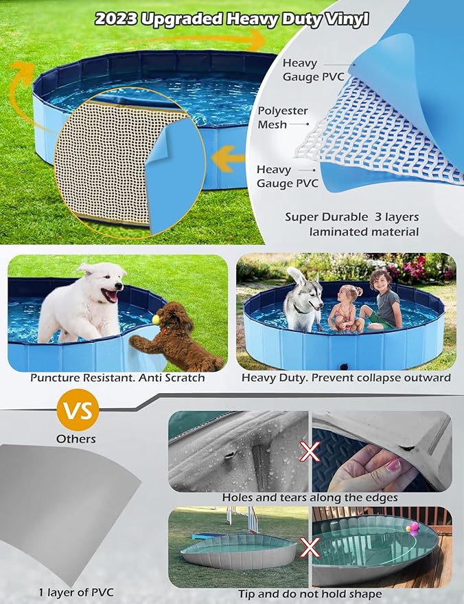 Jasonwell Foldable Dog Pet Bath Pool Collapsible Dog Pet Pool Bathing Tub Kiddie Pool Doggie Wading Pool for Puppy Small Medium Large Dogs Cats and Kids 55.1" Blue