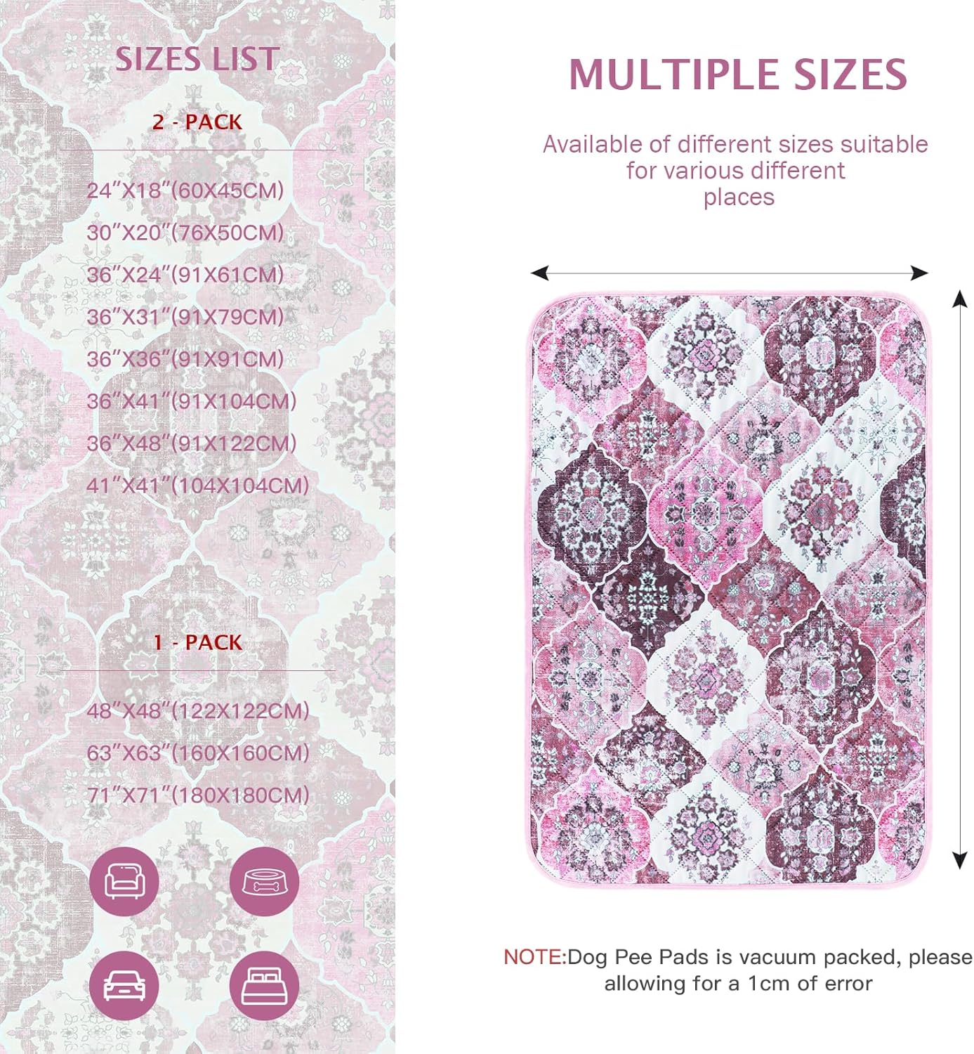 IEUUMLER Washable Pee Pads for Dogs, 2 Pack Reusable Pee Pads for Dogs Non-Slip Grip, Super Absorbent Waterproof Puppy Pads for Potty Training, Playpen, Crate, Whelping Box EU011 Pink, 41x41