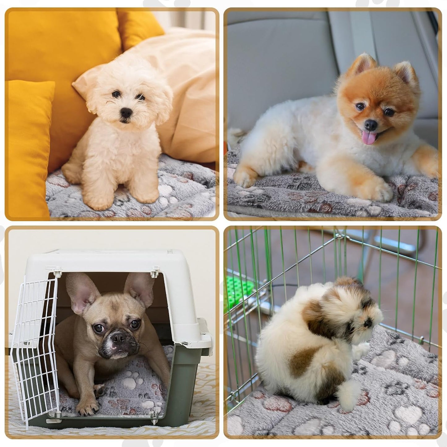 4 Pack Ultra Soft Dog Cat Bed Mat with Cute Prints Reversible Fleece Dog Crate Kennel Pad Cozy Washable Thickened Hamster Guinea Pig Pet Bed Mat for Small Animals(13 x 19 Inches,Light Gray)