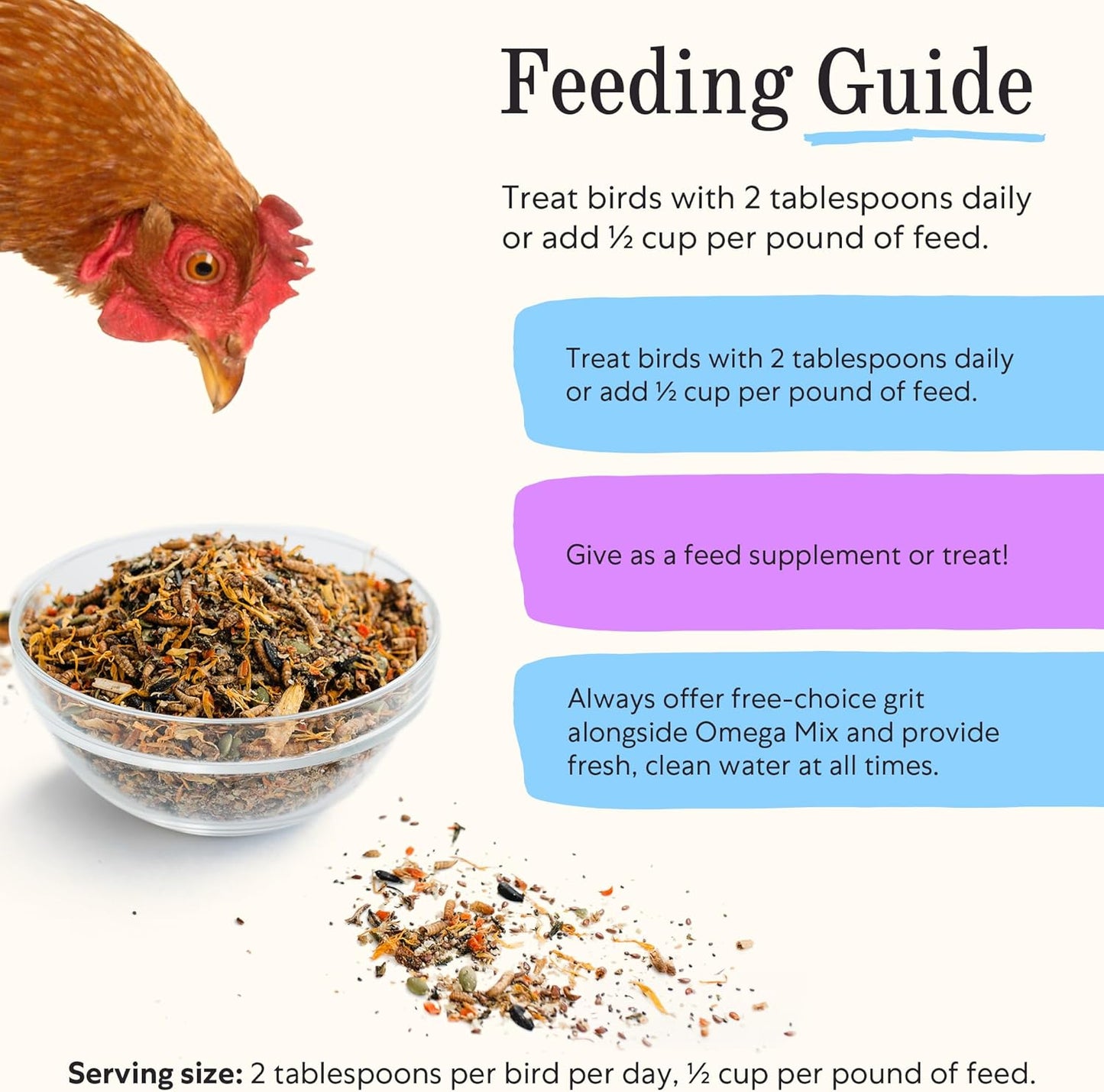 Grubbly Farms Omega Mix Chicken Treats for Laying Hens - Superfood and Omega-Rich Chicken Feed Supplement to Support Egg Production, Strong Eggshells and Nutritious Yolks - 5LB