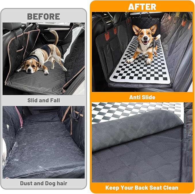 Non-Slip Pet Bed Mat for Back Seat Extender, Hair Resistant Dog Blanket for Hard Bottom Dog Car Seat Cover, Anti Slip Pet Linner Backseat Cover Black Plaid