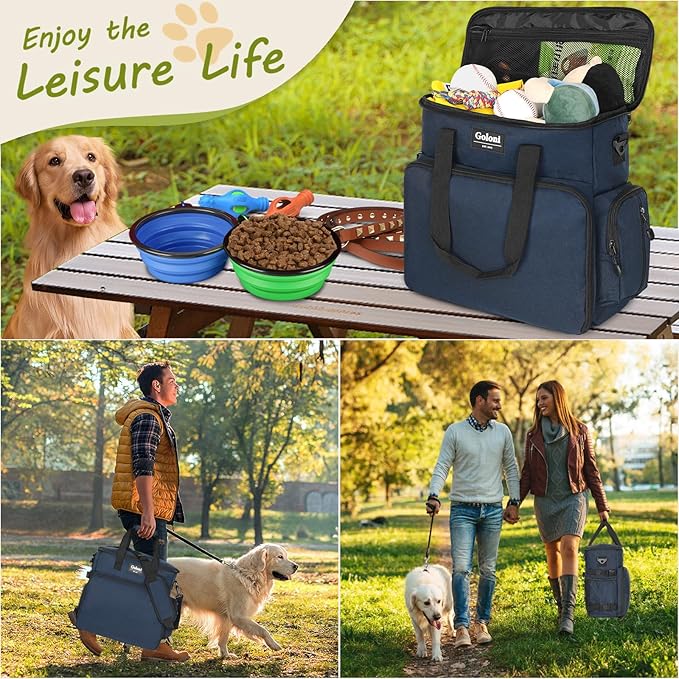 Dog Travel Bag Airline Approved–Pet Travel Tote with Collapsible Bowls,Food Containers & Feeding Mat–Multi-Pocket Organizer for Dogs & Cats, Durable & Water-Resistant for Hiking,Trips,Outdoors