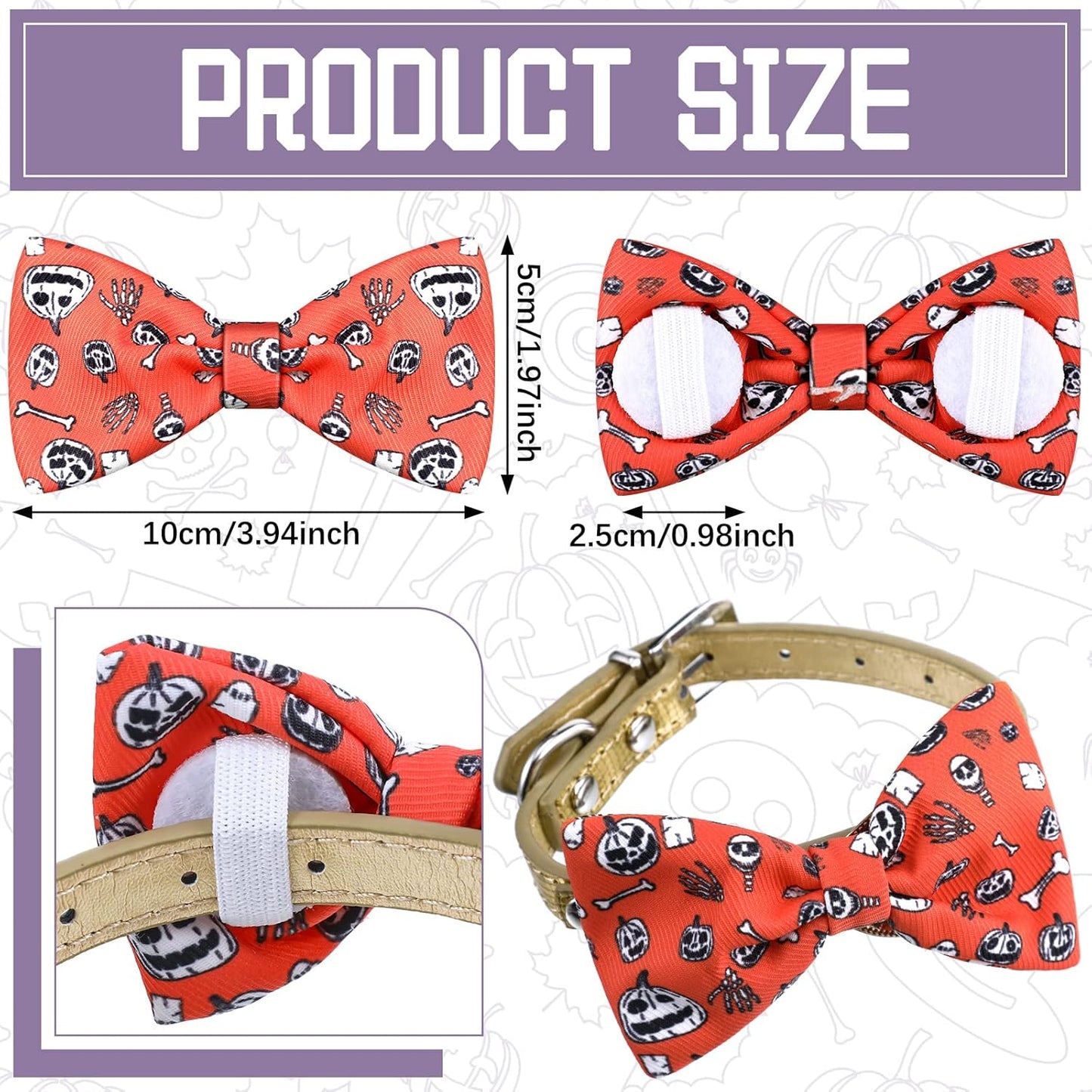 16 Pieces Dog Bow Ties Slide Dog Collar Bows Summer Hawaiian Styles Dog Collar Attachment Bows with Rubber Bands Dog Bow Ties for Large Dogs Spring Summer Grooming Independence Day (Horror Style)