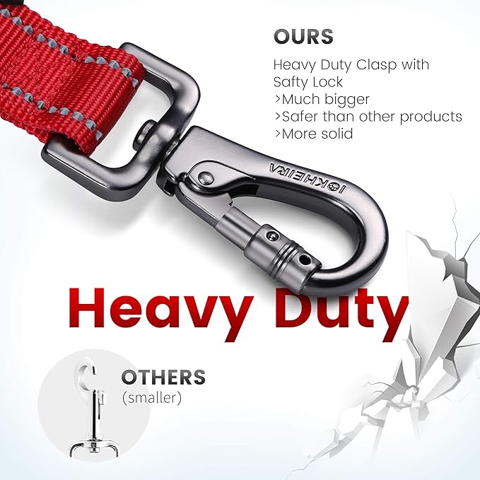 IOKHEIRA 6Ft /4Ft Dog Leash Rope for Large Dogs, Heavy Duty with Comfortable Padded Handle and Highly Reflective Threads,4-in-1 Multifunctional Dog Leashes with Car Seat Belt for Training