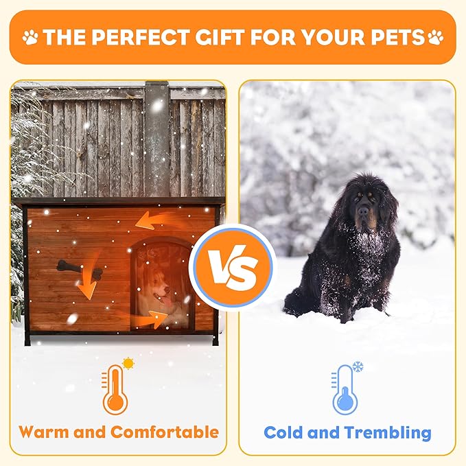 Large Solid Wooden Dog House,Suitable for Both Indoor and Outdoor, Suitable for Large Dogs and Animals of The Following Size, Easy to Clean,Can DIY,45.75" W x 31.25" D x 32.5" H