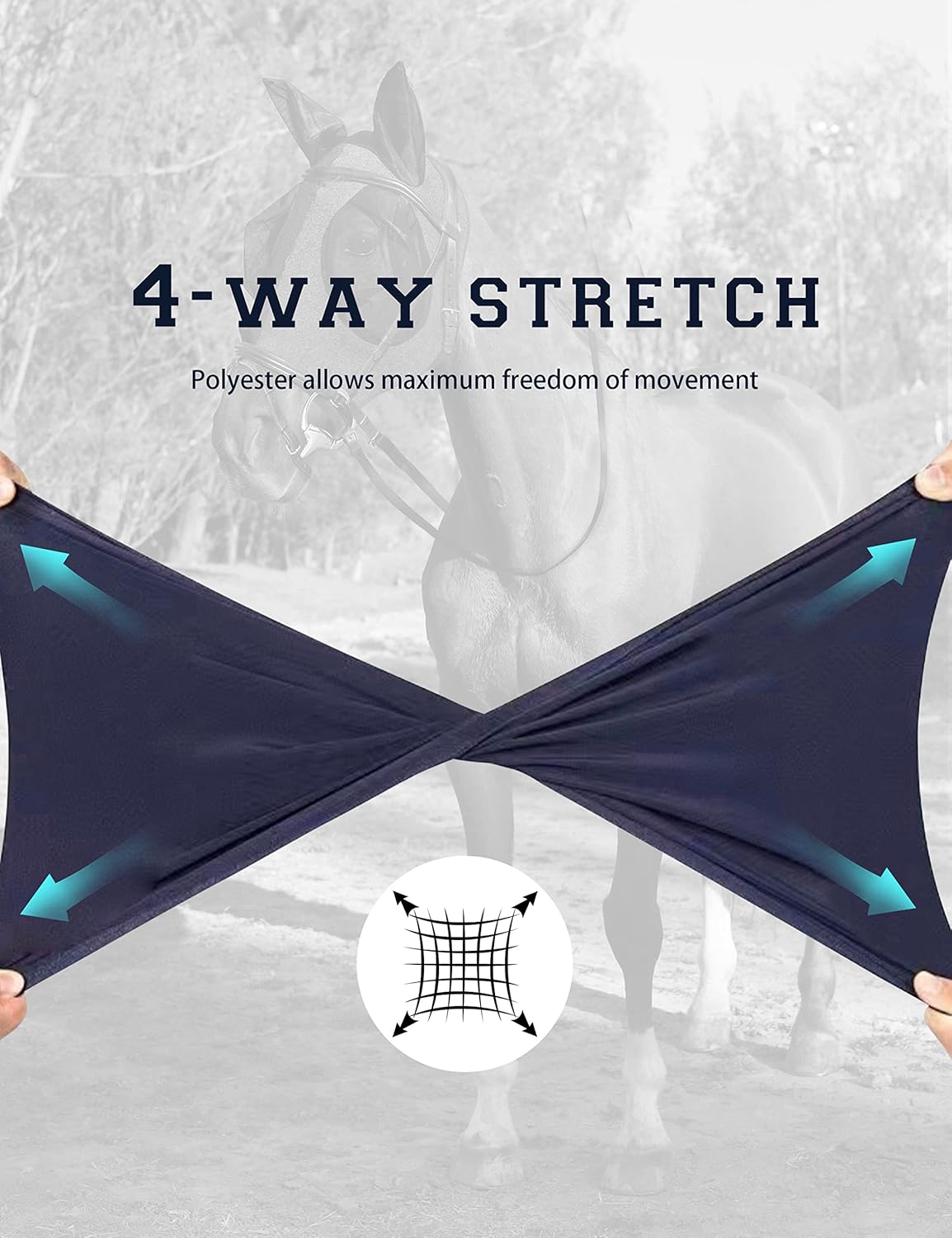 Horse Fly Mask with Ears, UV Protection Mask for Horses, Elasticity Mask with Big Mesh Eye Covers, Snug Fitting Comfortable Breathable Lightweight Navy Cob