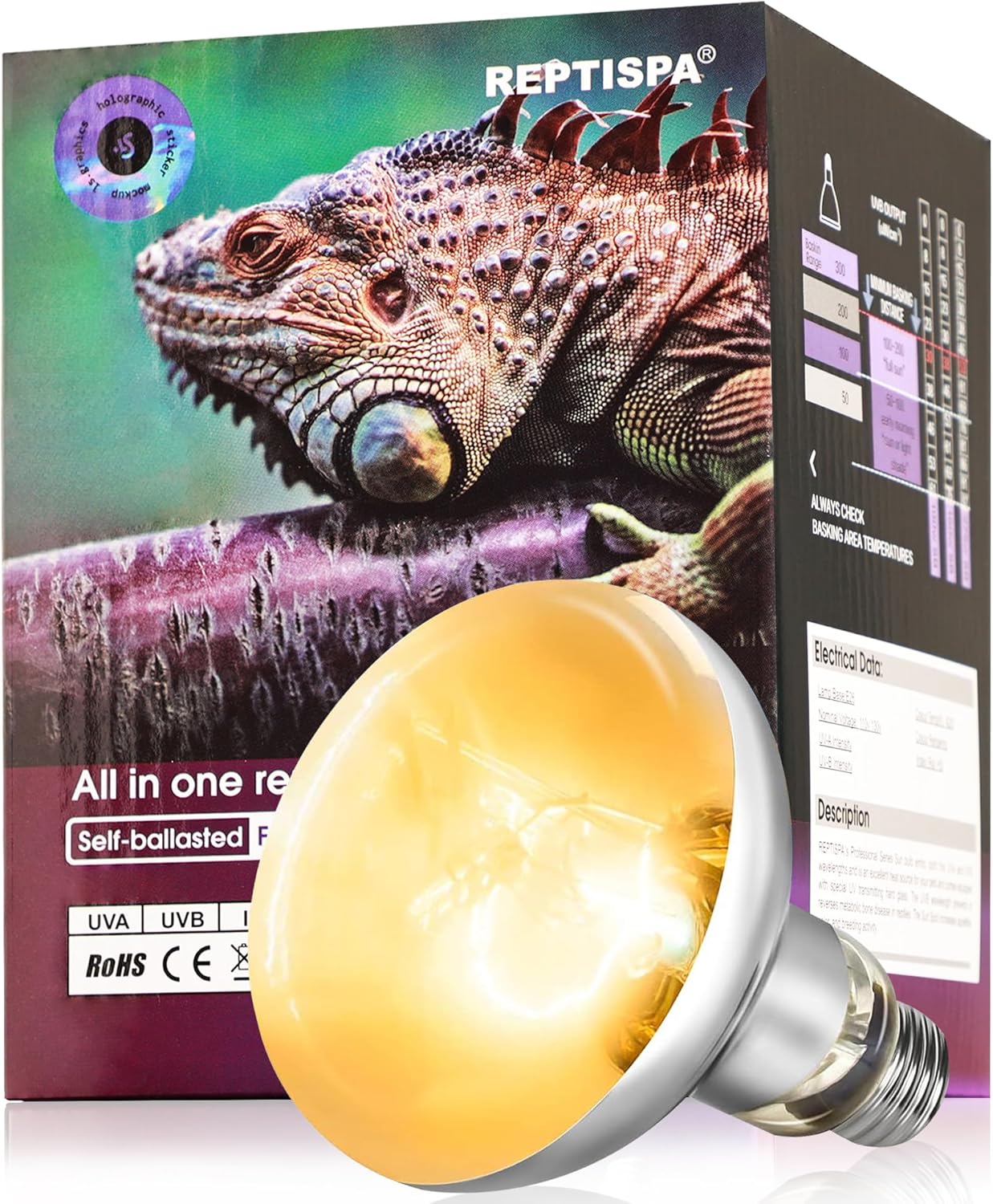Heat Lamp Bulb, 80 Watt Full Spectrum UVA UVB Reptile Heat Bulb, Basking Spot Light, Simulate Natural Sun Light for Reptile and Amphibian